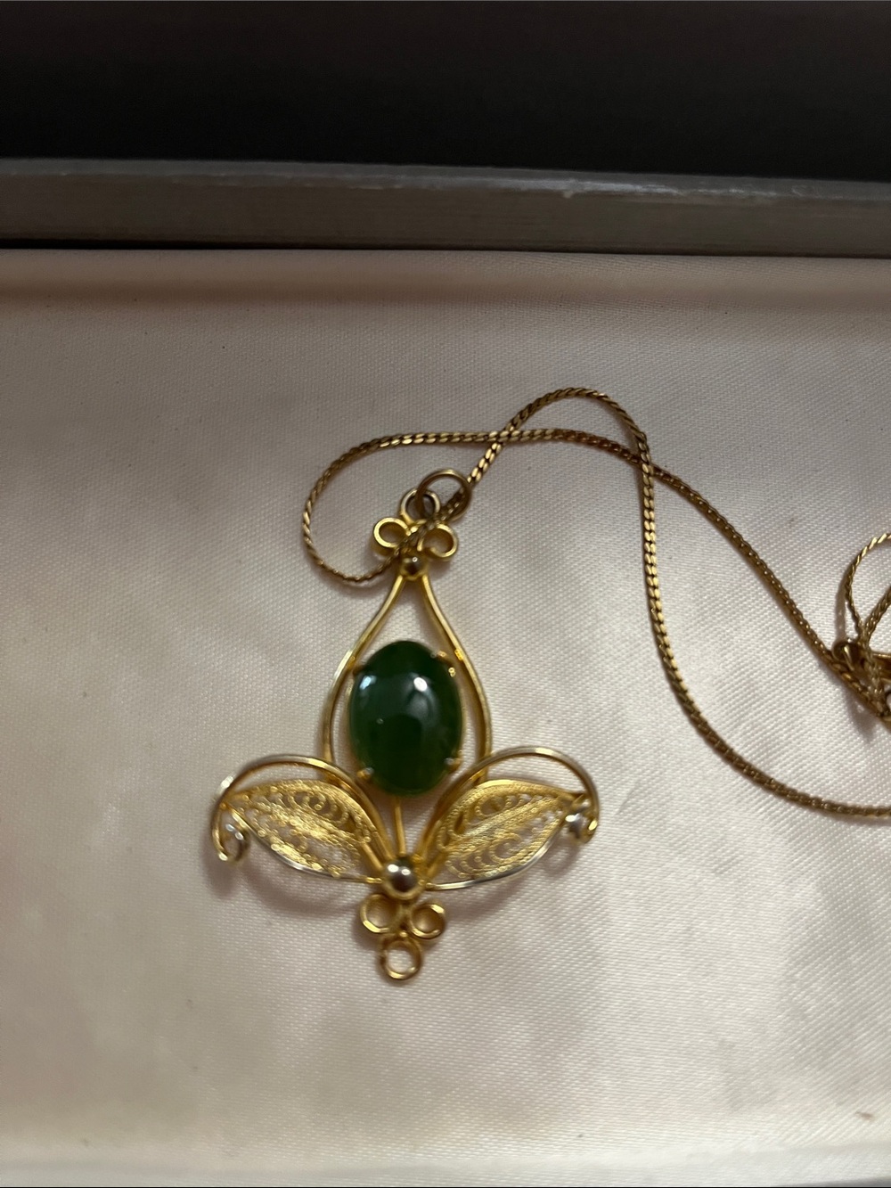 Gold-Tone Necklace with Green Cabochon Pendant